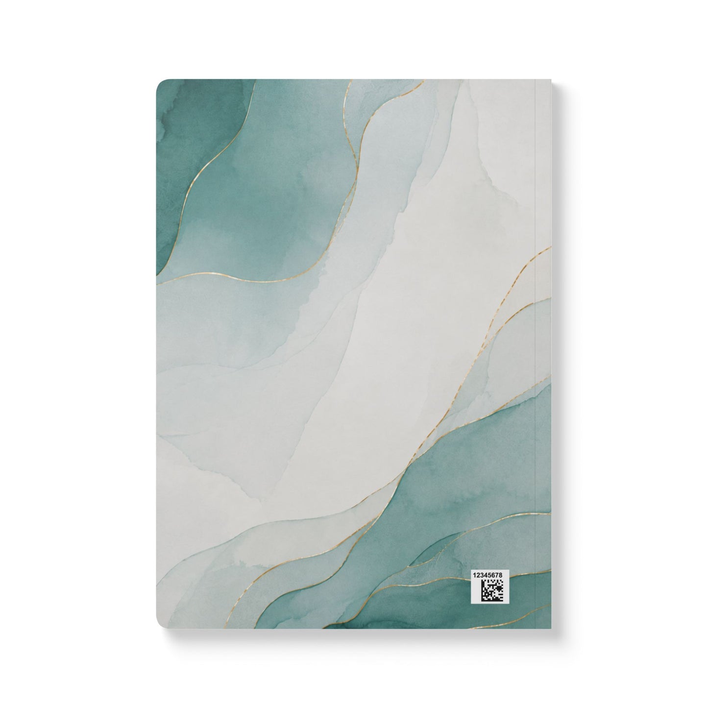 Notebook with abstract green and beige design on a white background