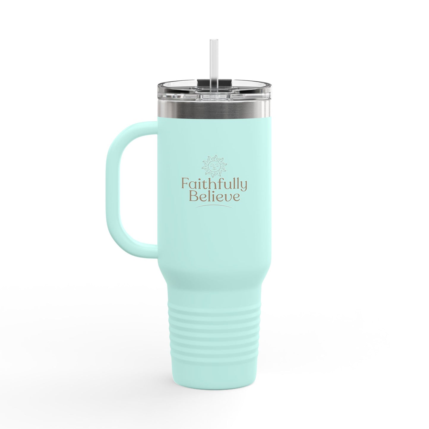 Faithfully Believe 40oz Insulated Water Bottle with Handle & Straw | 2 Colors