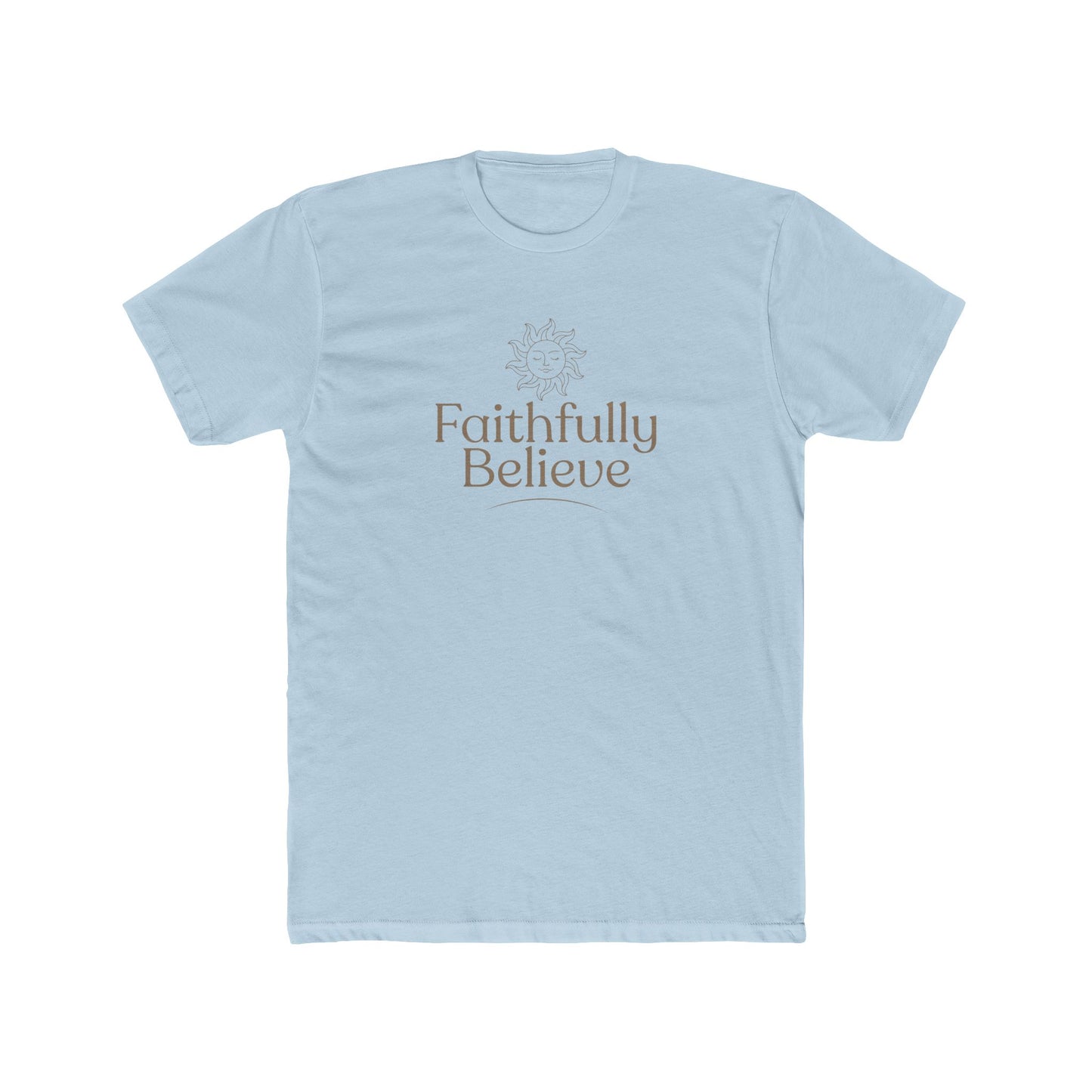 Faithfully Believe logo t-shirt in light blue with minimalist sun design